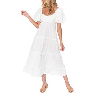 Elegant White Puff Sleeve Dress